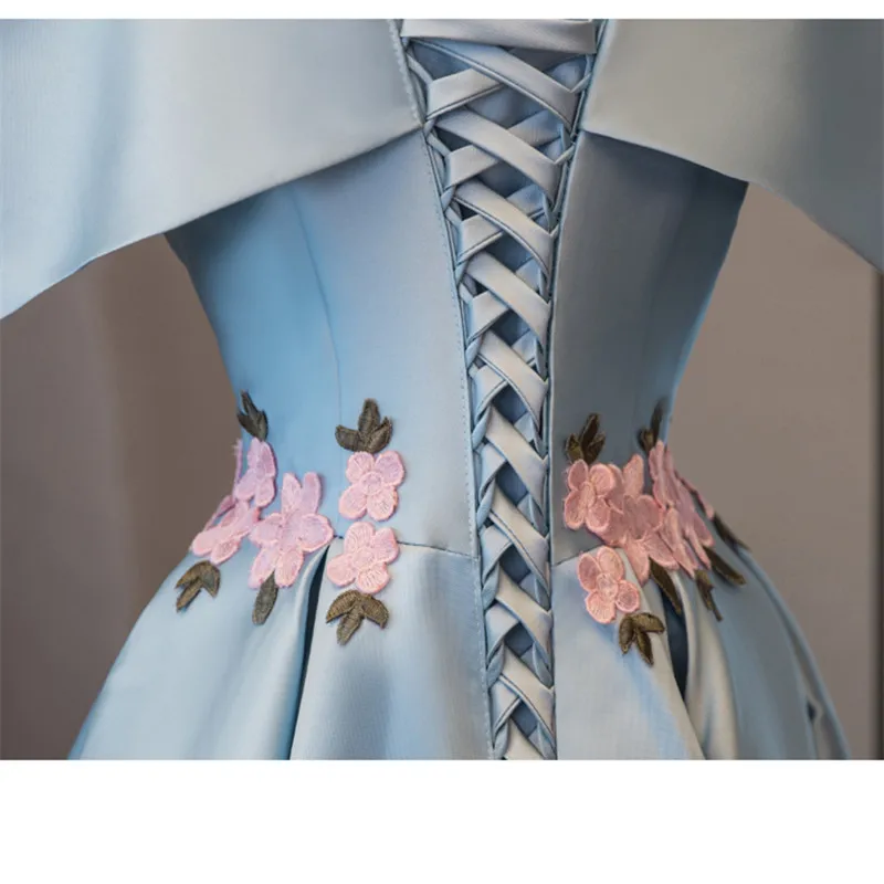 В наличии с открытыми плечами короткий рукав Vestido De Formatura атлас Бисер Цветы