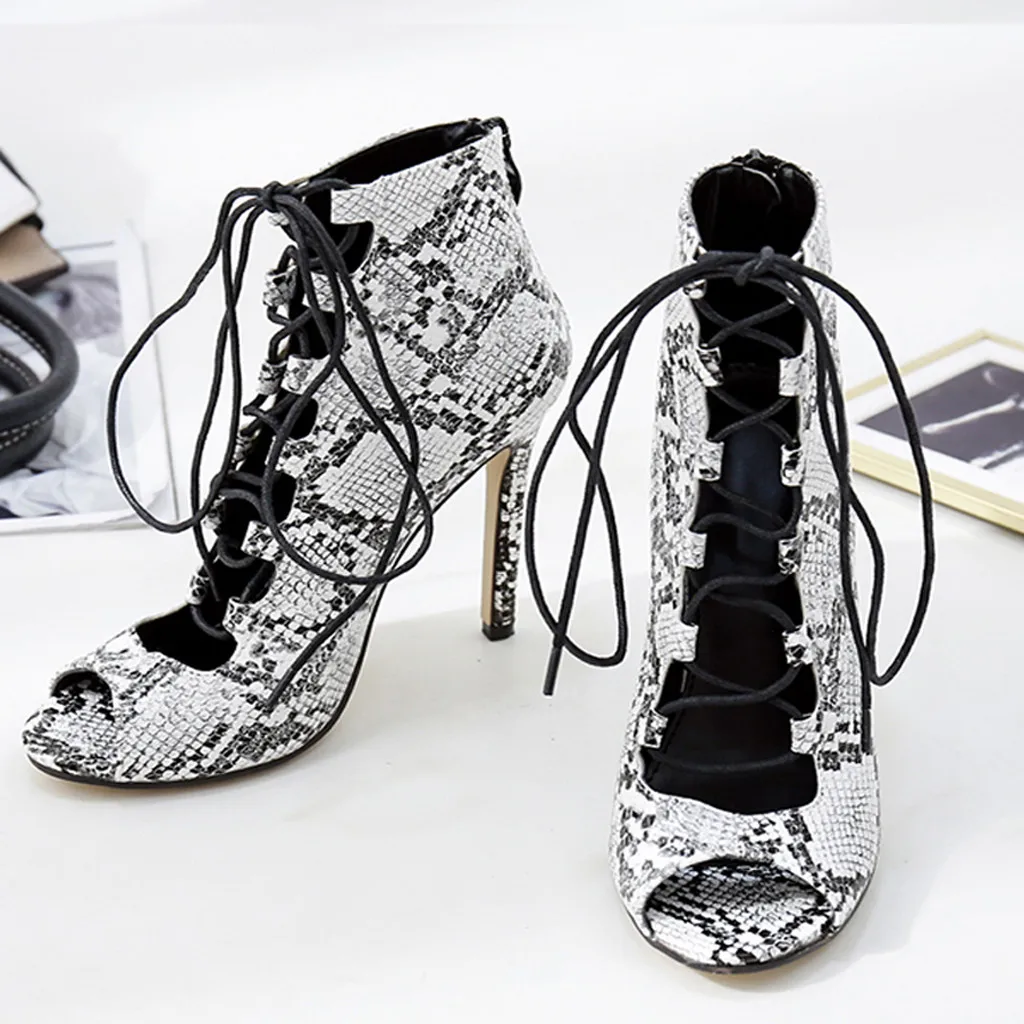 Модная женская пикантная обувь с узором из змеиной кожи нескользящие босоножки