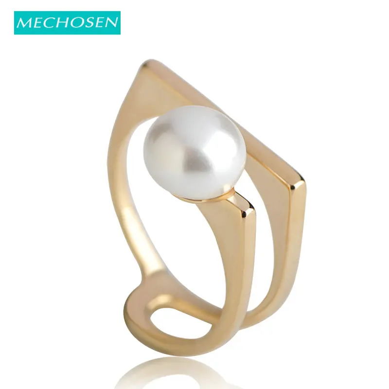 MECHOSEN Гладкие бусины кольца имитация жемчуга медь для женщин золото серебро цвет