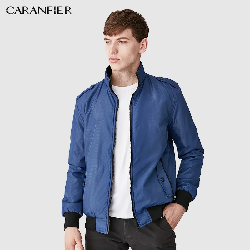 Мужская куртка бомбер CARANFIER однотонная Повседневная на весну и осень спортивная