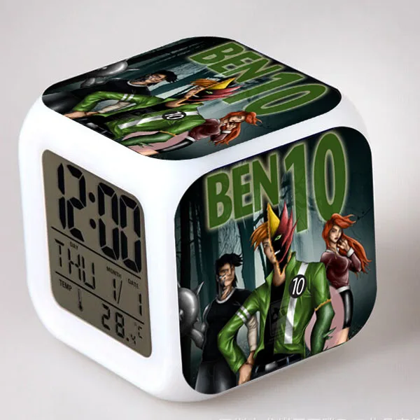 Красный Ben 10 светодиодный будильник светящийся reloj despertador de cabeceira 7 цветов вспышка ночной Светильник цифровые часы - Цвет: Красный