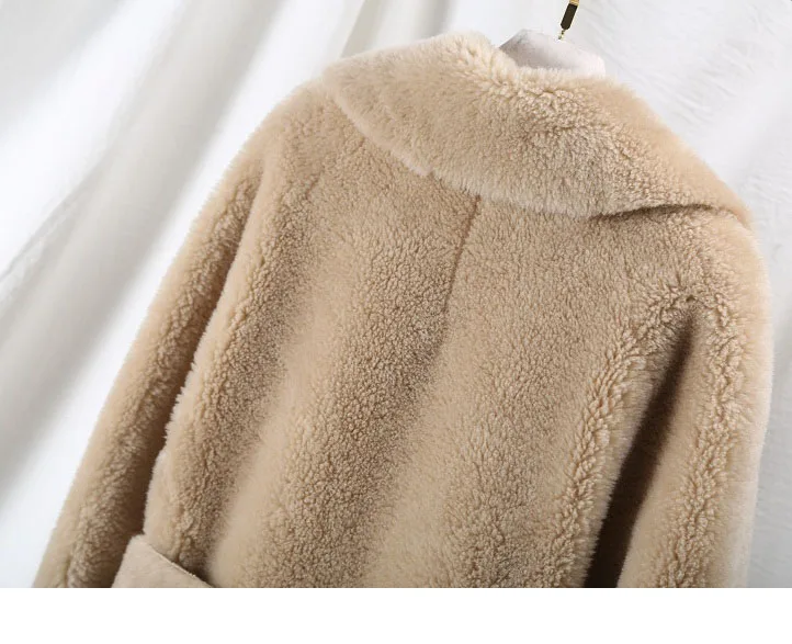 OFTBUY winter coat women windbreakers natural wool lamb fur sheepskin faux leather long trench coat Double-breast jacket