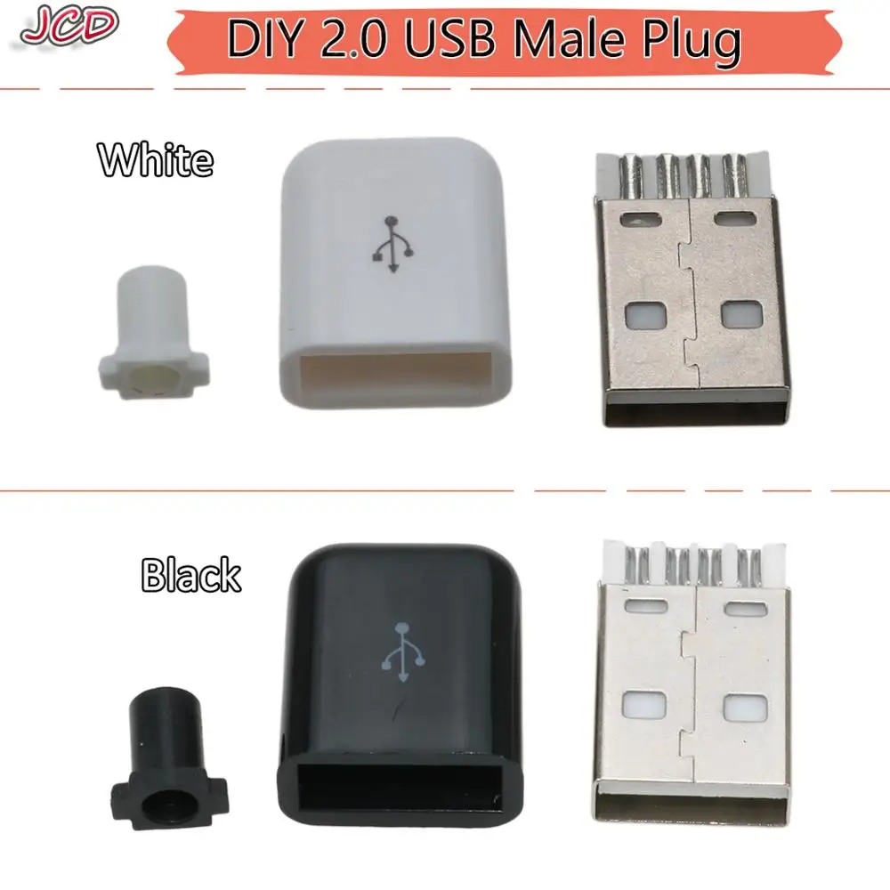 Штекерный разъем USB JCD 2 0 4 контакта тип А компоненты белая черная пластиковая