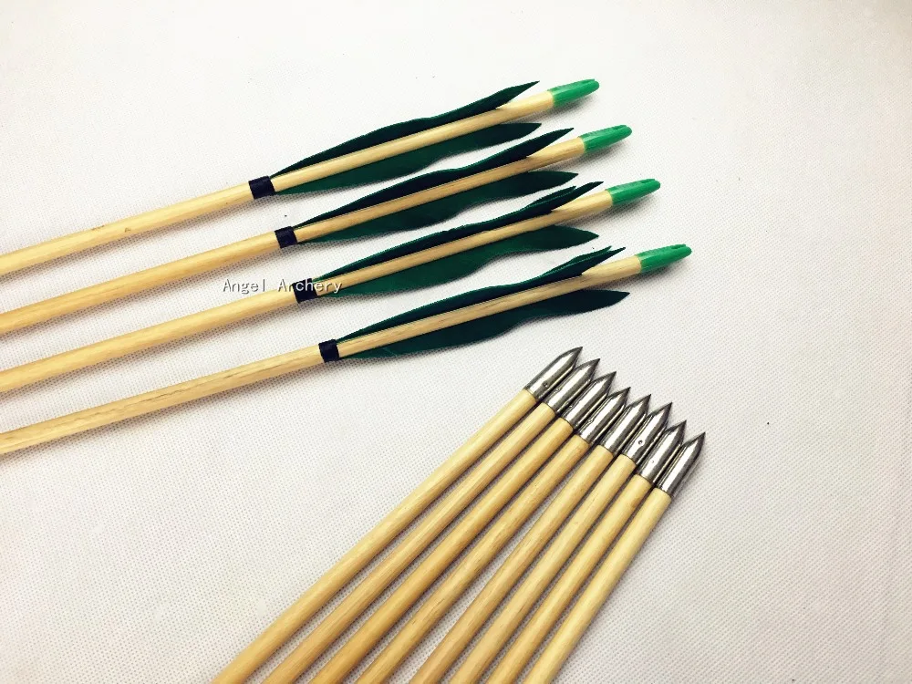 12PK традиционные деревянные стрелы для лука ручной работы красивая форма Зеленые