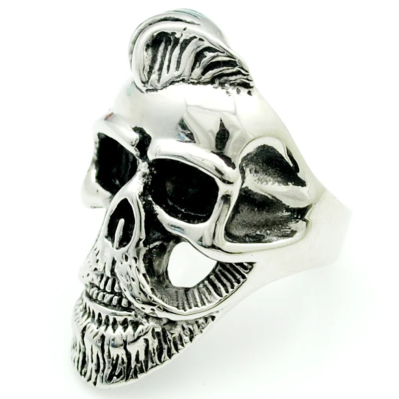 Панк рок Серебряная модная прическа борода череп кольцо с капюшоном для мужчин