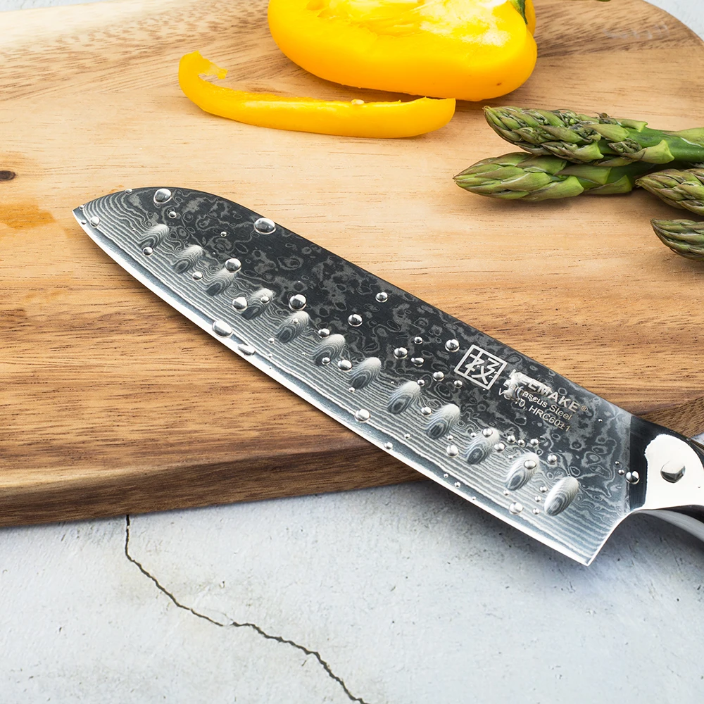 KEEMAKE 3 шт. набор кухонных ножей Santoku нож для очистки овощей инструменты для приготовления пищи японский Дамаск VG10 сталь бритва острый G10 Ручка