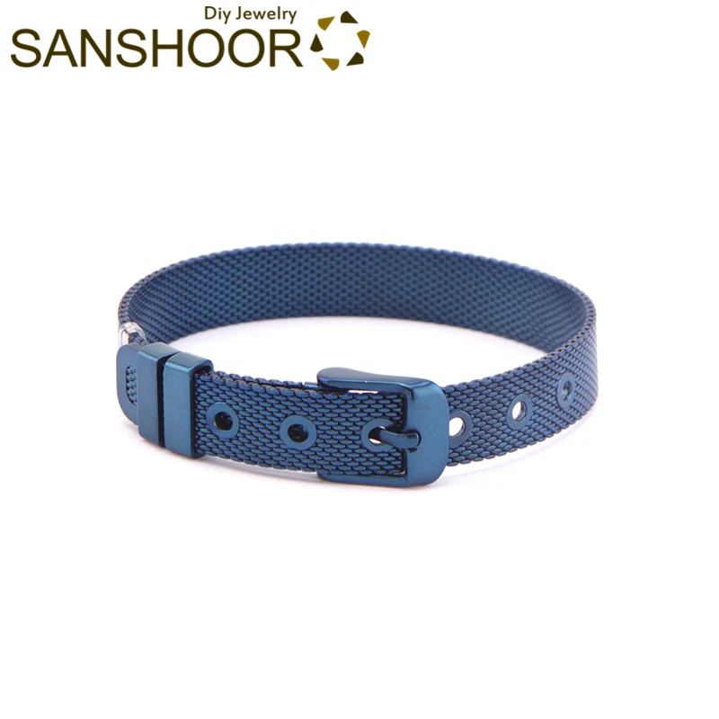Blue SANSHOOR,, персонализированная сетчатая повязка на руку, браслет на запястье, 7 цветов, подходит для Diy, для женщин, горка, подвески, как Рождественский подарок, 7 шт - Окраска металла: Blue