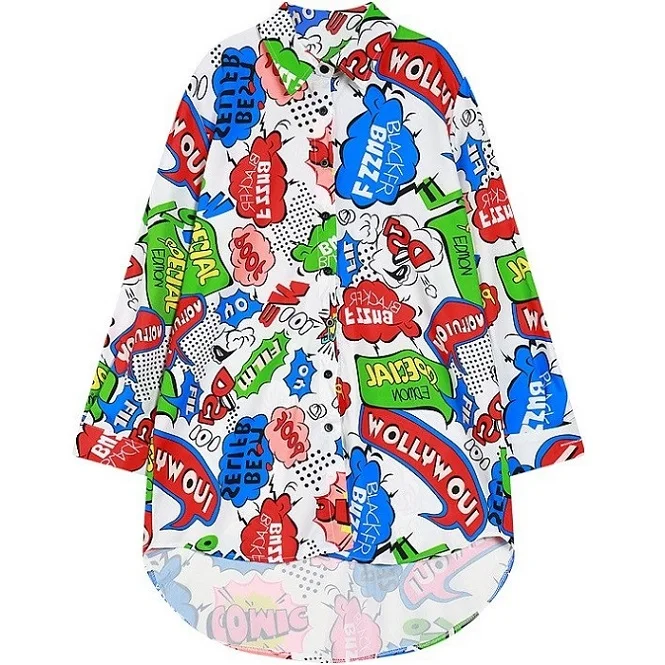 Женская блузка Lazy Oaf style с принтом размера плюс, женская модная Милая шифоновая Повседневная рубашка с длинным рукавом, верх размера d - Цвет: 2850