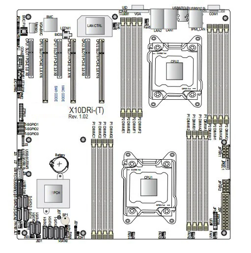 

OEM X10DRi-T dual Gigabit Ethernet port server motherboard C612 DDR4 10 * SATA3