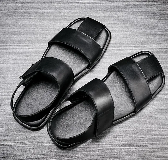 

2018 men's leather sandals retro national style casual shoes sandals shoes hoop&loop soft bottom open toe beach sandals