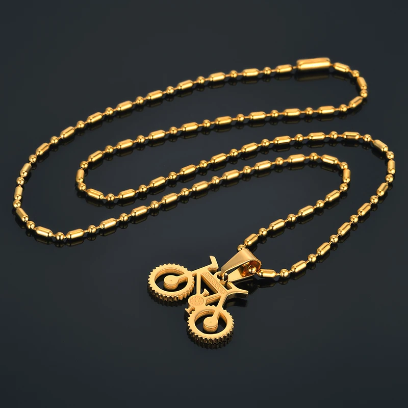 

Trendy Bicycle Pendant Necklace For Women Gold Color Femme Necklace With Bead Chain Necklace