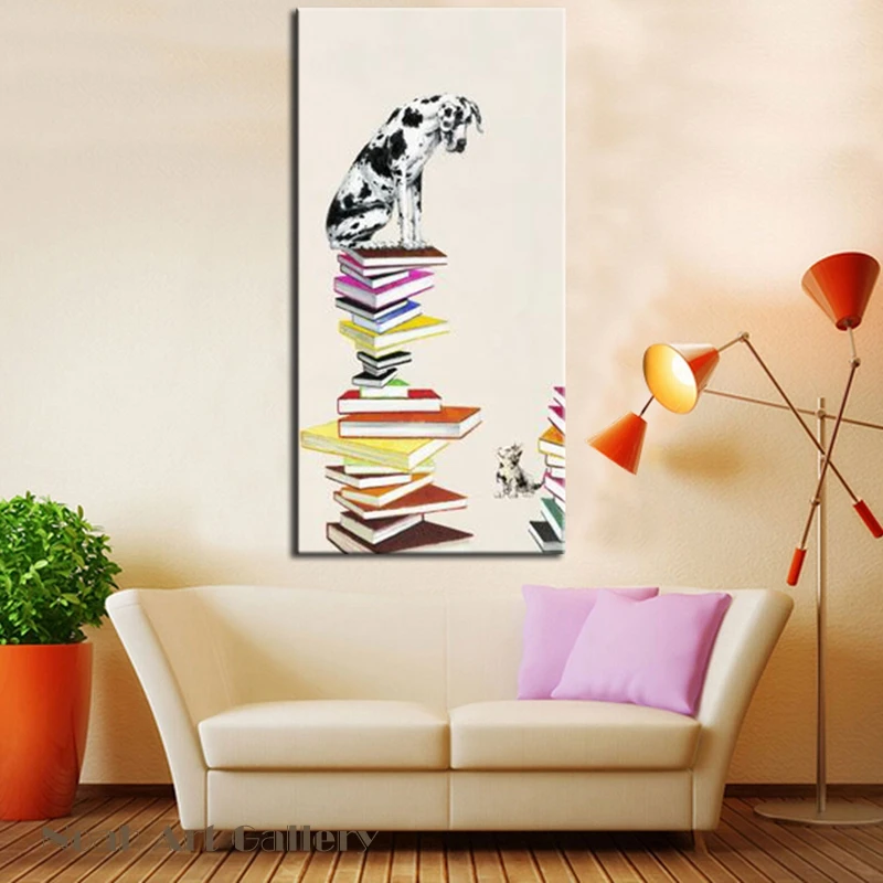 

Black White Dog Simple Abstract Oil Painting for Kid's Room Decorative Cute Dog Artwork Wall Canvas Art Decor Pictures Unframed