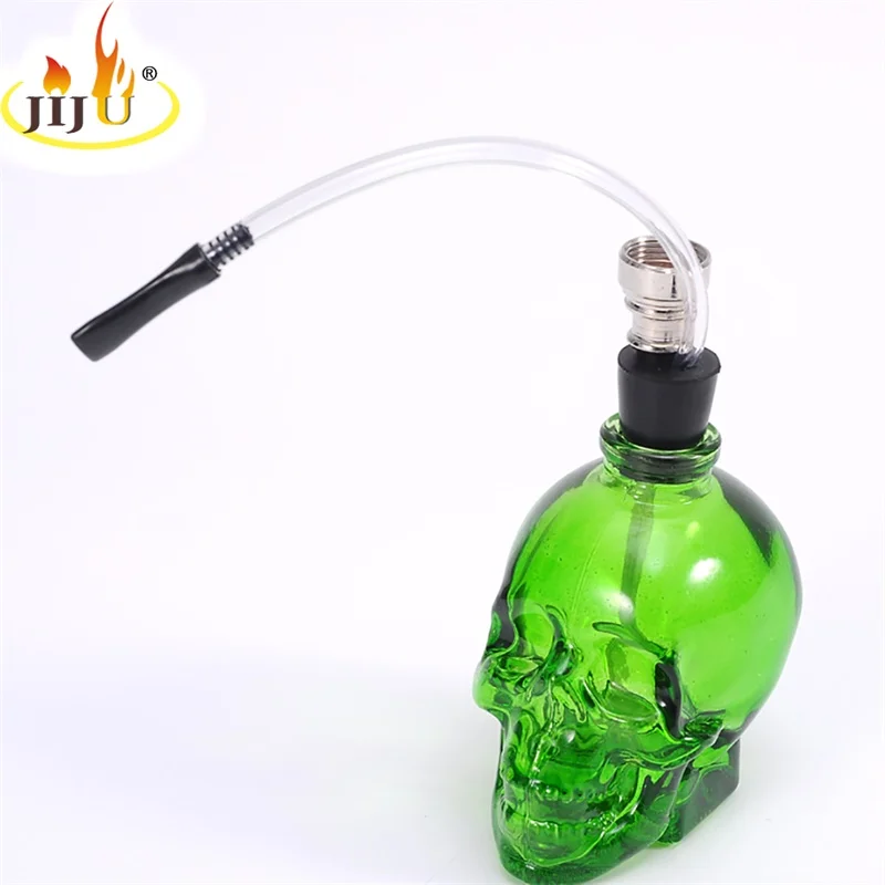 Green JIJU портативный Hookahs череп голова стеклянный кальян трубы сигарета портативные трубы дым табачные трубы подарок мини курить - Цвет: Green