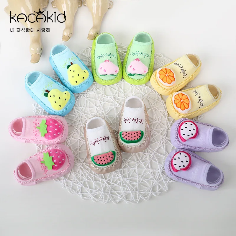 

Lovely Baby shoes socks Children Infant Cartoon fruit Socks boy/girls Floor Socks Leather Sole Non-Slip Thick Towel Socks