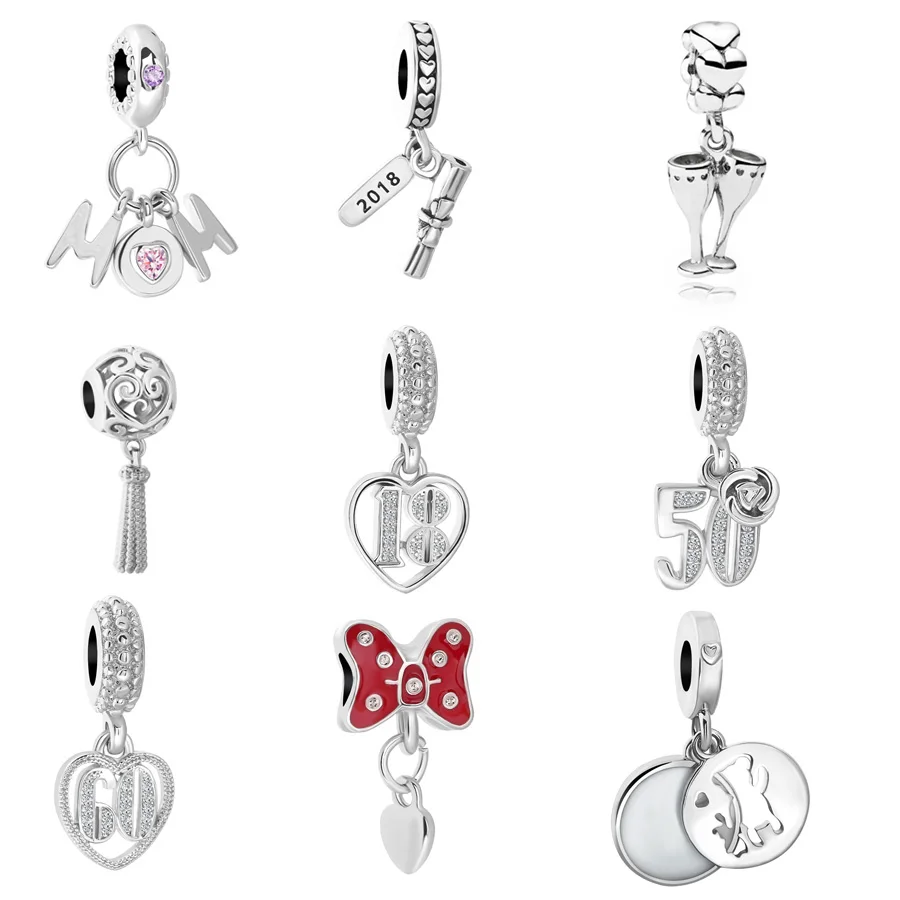 Европейский шарик 18 50 60 мама бант-Кулон Шарм Fit Pandora браслет ожерелье DIY женские ювелирные изделия брелок