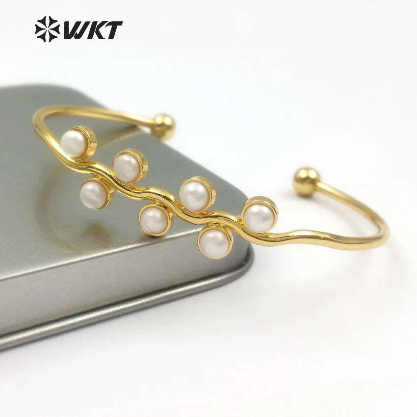 WT-B387 WKT Опт Новое поступление Щедрый для леди браслет натуральный пресноводный жемчуг латунь с золото цвет ювелирные изделия