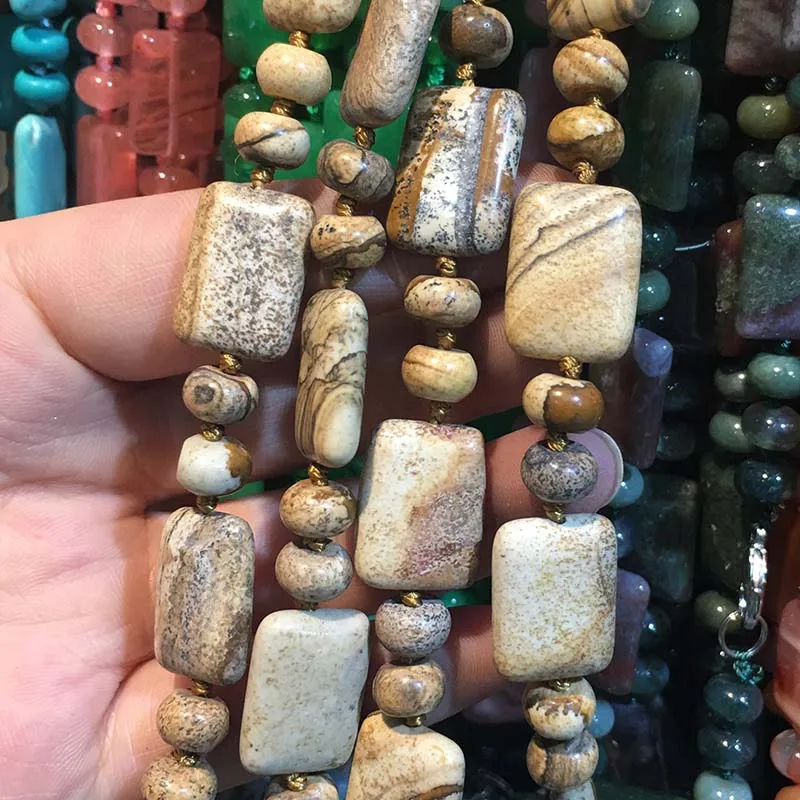 Picture Stone Ожерелье из натурального камня ожерелье из розового кварца 23 Цвета на выбор 13X18 мм 6x8 мм 18 дюймов - Окраска металла: Picture Stone