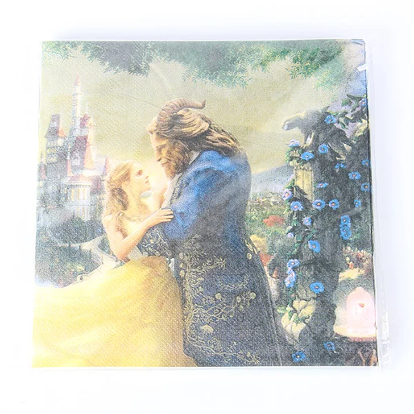 napkin 20pcs Красавица и Чудовище тематические праздничные бумажные тарелки/чашки/салфетки/коробка для конфет/флаги соломенная Свадьба мальчик девочка день рождения поставка украшений для вечеринок - Цвет: napkin 20pcs