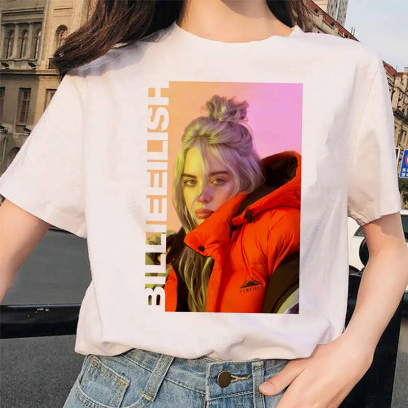 Billie Eilish футболка ulzzang Женская Хип-хоп женская одежда футболка забавная harajuku Летняя Повседневная футболка ulzzang уличная одежда