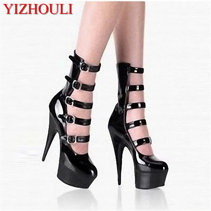 

15cm Hot Sale sexy ladies high heel hollow out shoes fashion buckle-strap boots pumps shoes women's ankle boots