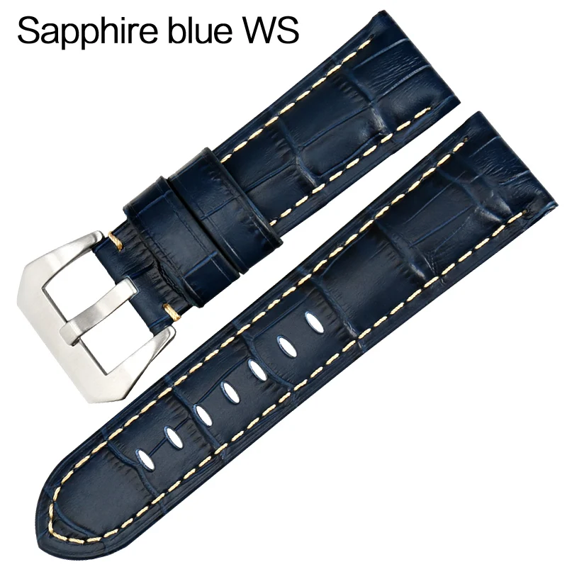 Blue WS MAIKES качественный ремешок из натуральной кожи 22 мм 24 мм 26 мм модные синие аксессуары для часов Ремешок для часов Panerai - Цвет ремешка: Blue WS