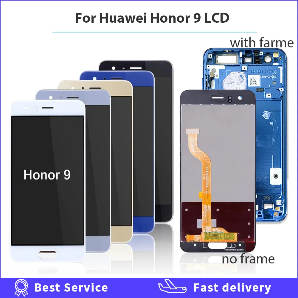 for huawei honor 9 display with frame 5 15 for honor9 stf l09 stf al10 stf al00 stf tl10 lcd display touch screen digitizer free global shipping
