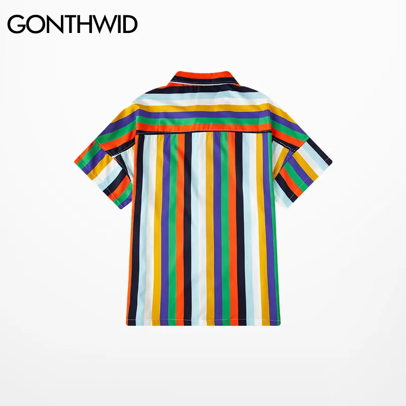 Мужская пляжная рубашка с короткими рукавами GONTHWID летняя повседневная в