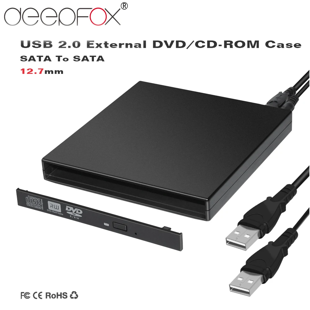 Жесткий пластиковый USB 2 0 SATA 12 7 мм DeepFox внешний корпус для DVD/CD ROM чехол CD/DVD