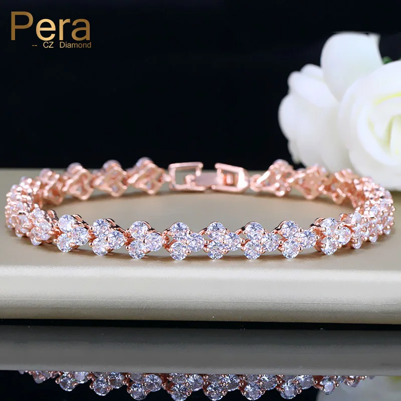 Pera CZ Романтический женский очаровательный ювелирный браслет из розового золота