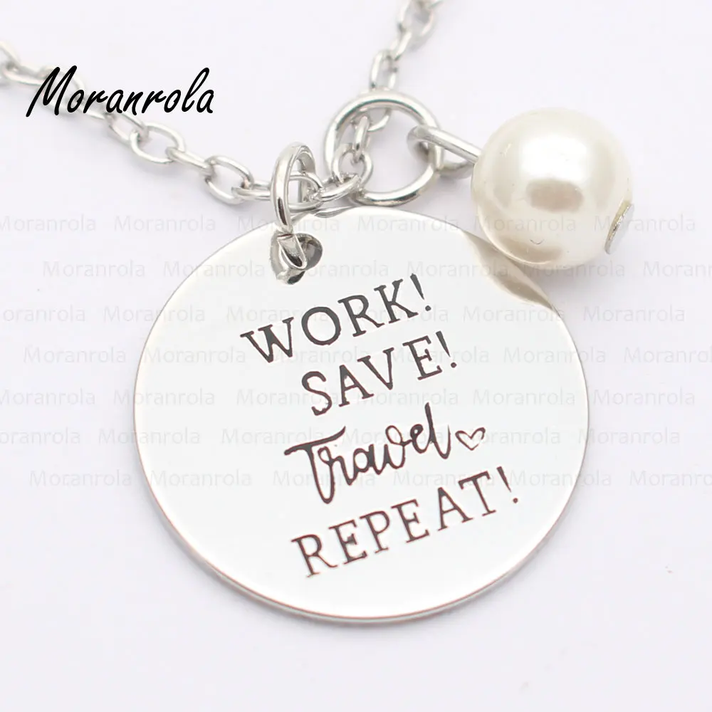 New arried&quotWork Save Travel Repeat &quotCopper necklace Keychain charm wanderlust travel traveling keychain Traveler | Украшения и