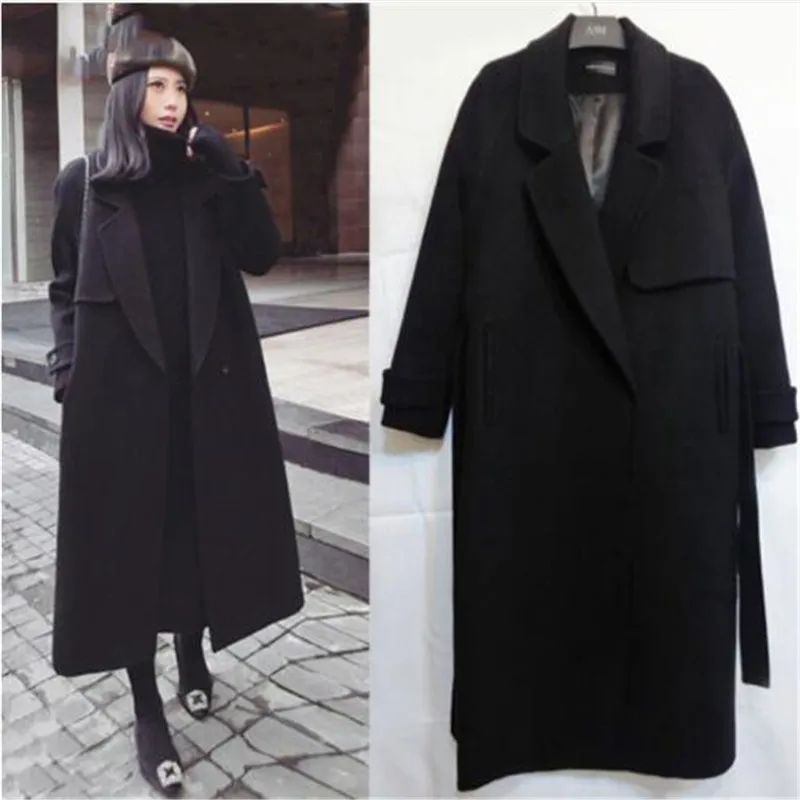 

Spring Autumn Winter New Women's Casual Wool Blend Trench Coat Oversize Long Coat with belt Women Wool Coat Cashmere Outerwear