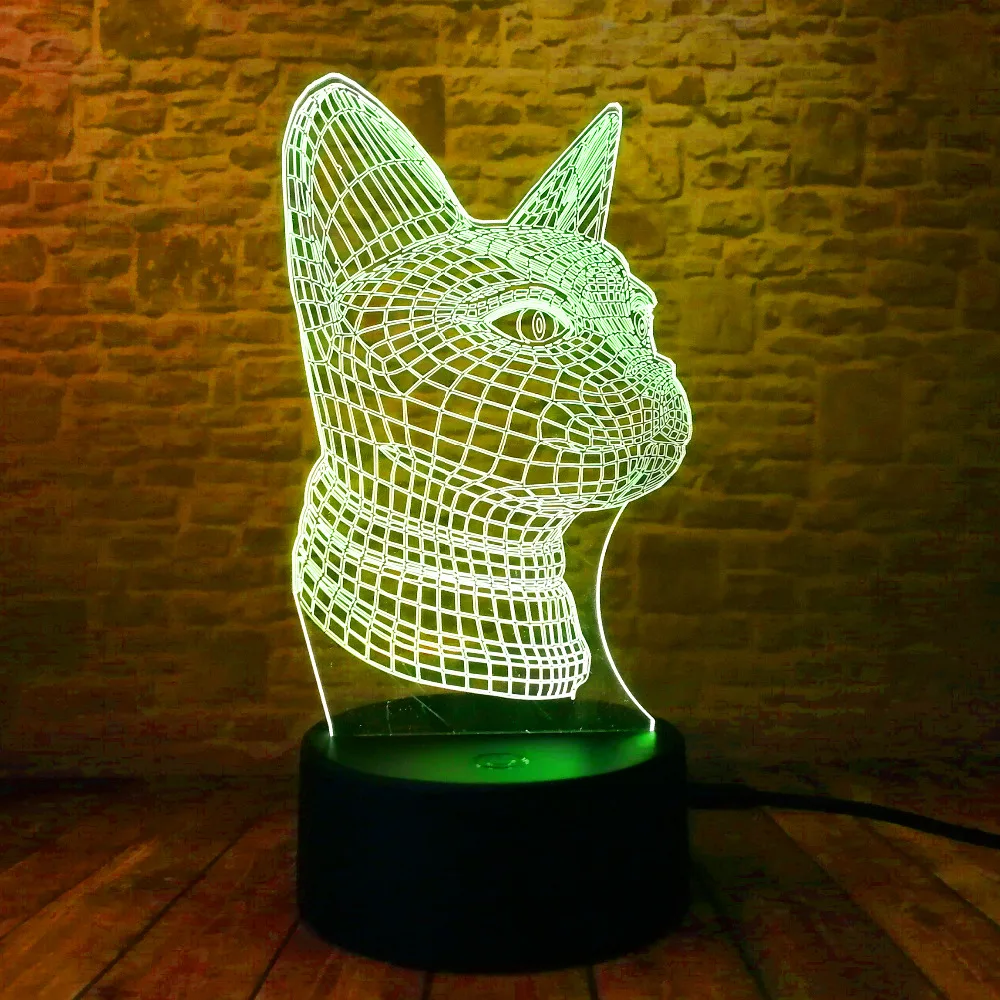 7 цветов Изменение Gradient Night Light Cat 3D светодио дный Спальня Таблица атмосферу