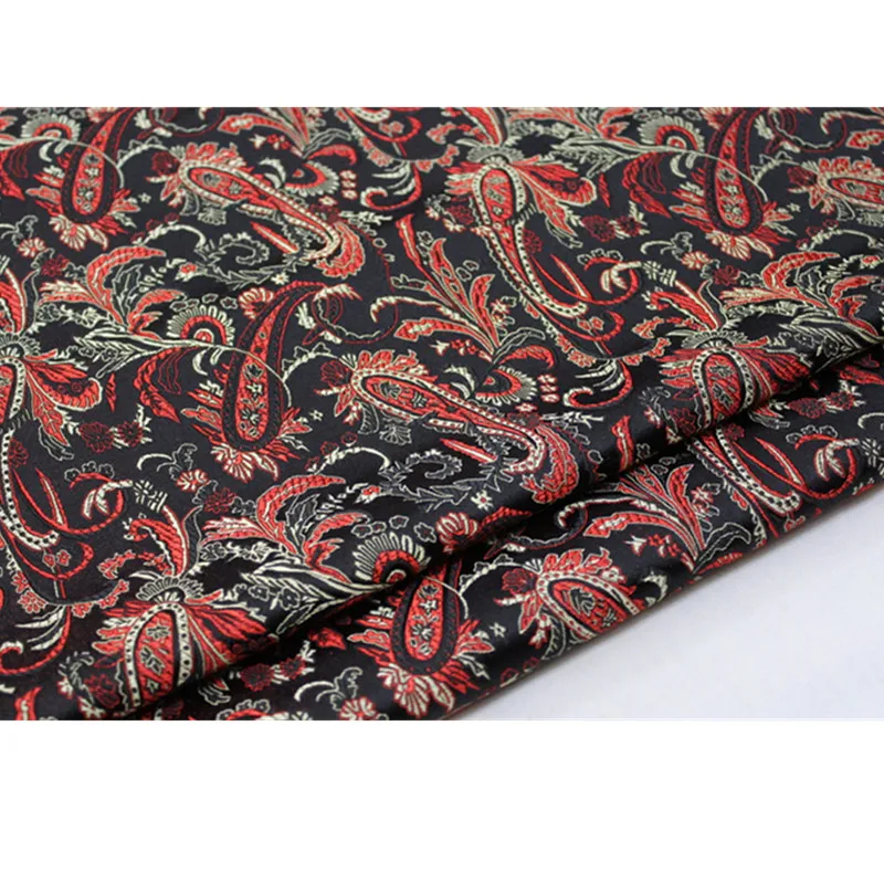 CF602 Черный/Красный Народная китайская Стиль парча жаккардовая ткань для кимоно