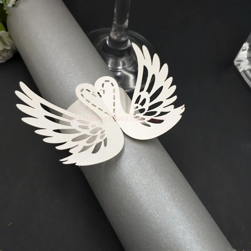 100 шт./лот кольца держатели для салфеток с лазерной резкой в виде лебедя сувениры