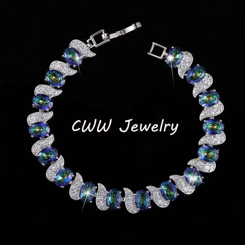 CWWZircons Роскошные Брендовые женские ювелирные изделия светильник голубая Радуга огонь мистический Кристалл Камни Браслеты для женщин CB132