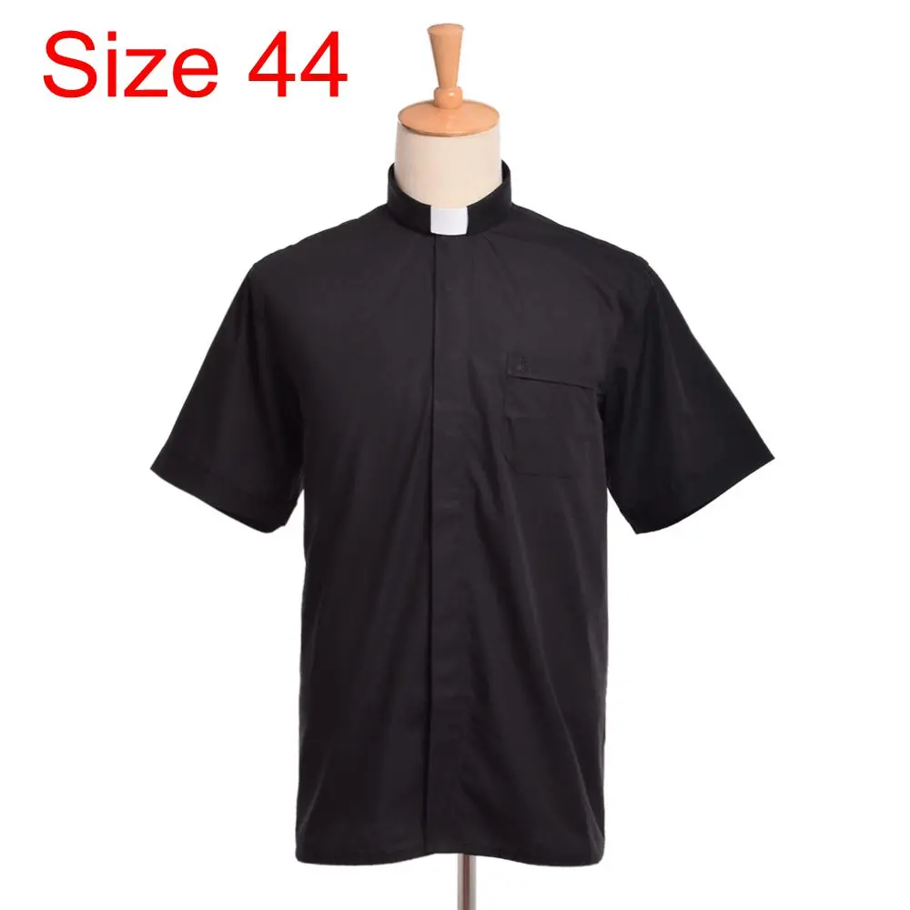 Short Sleeve Size 44 Костюм священника и Tab рубашка с воротником Для мужчин/женский, Черный министр проповедника Priest топы с короткими рукавами - Цвет: Short Sleeve Size 44