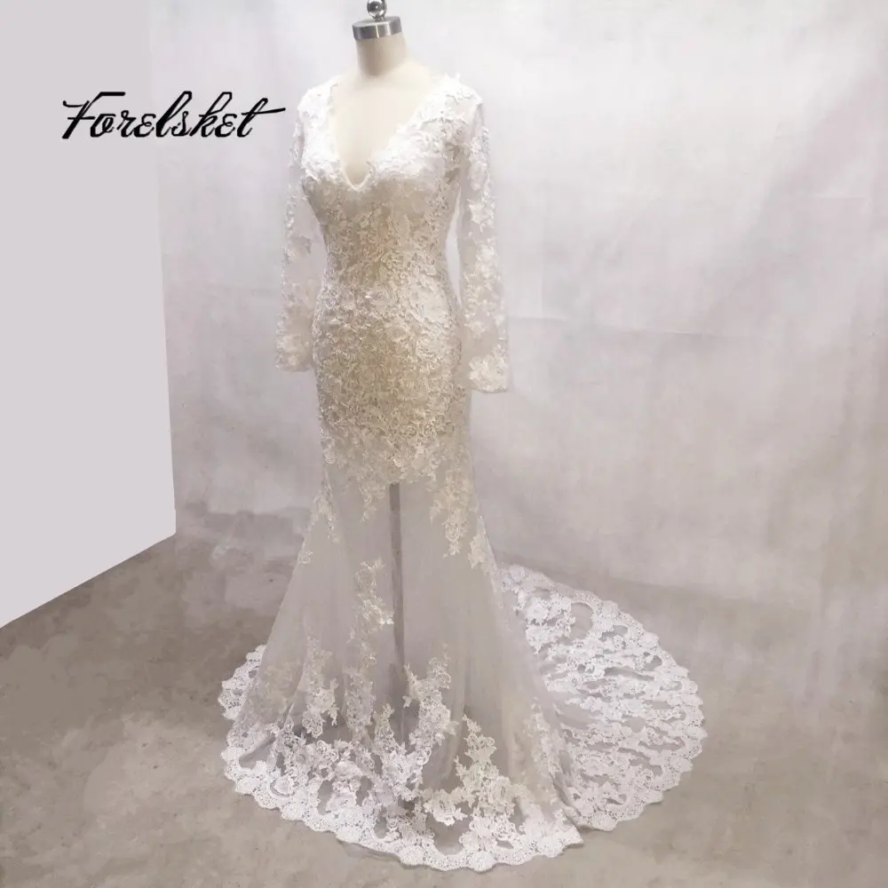 Кружевное вечернее платье с длинным рукавом и глубоким вырезом 2020|mermaid prom|prom dresses