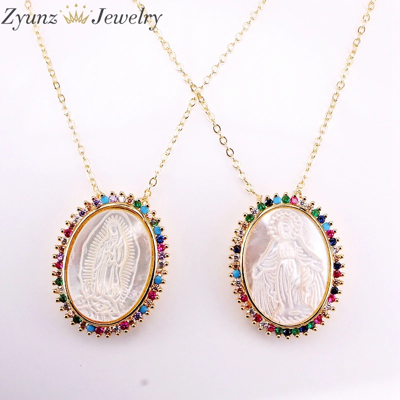 5 шт. мульти CZ микро проложенный Иисус/Мэри ракушка кулон ожерелья Мода Радужный