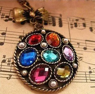 Wholesale Retro Fashion costume Jewelry colorful diamond gem hollow flower bowknot pendant Sweater long chain Necklace RJ1002 | Украшения и
