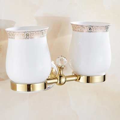 cups holder only 82GCP серия Золотой полированный кристалл и Фарфоровые аксессуары для ванной комнаты Аксессуары для ванной набор полотенец Полка полотенце бар держатель бумаги крюк - Цвет: cups holder only