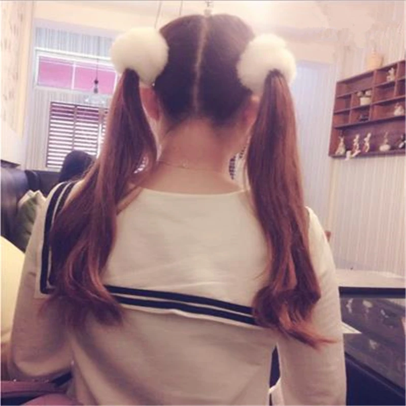 New Fashion Children Kids Pom Faux Fur Winter Elastic Hair Bands Bunny Babygirl Headwear Head Wear White Pink Gray Red 1 PC | Детская