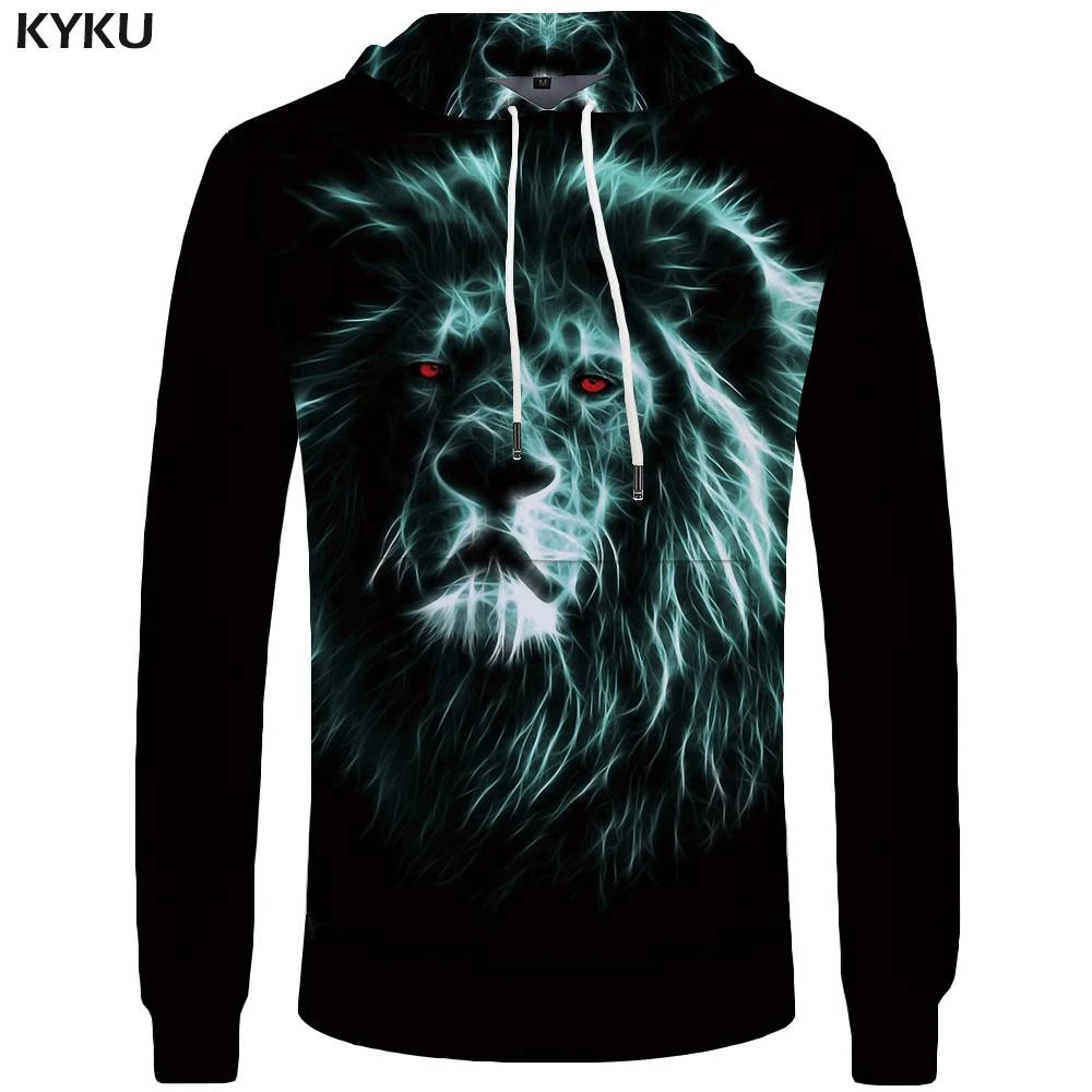 KYKU Лев толстовки для мужчин пламя карман животных Hoddie мужская одежда 3d капюшон