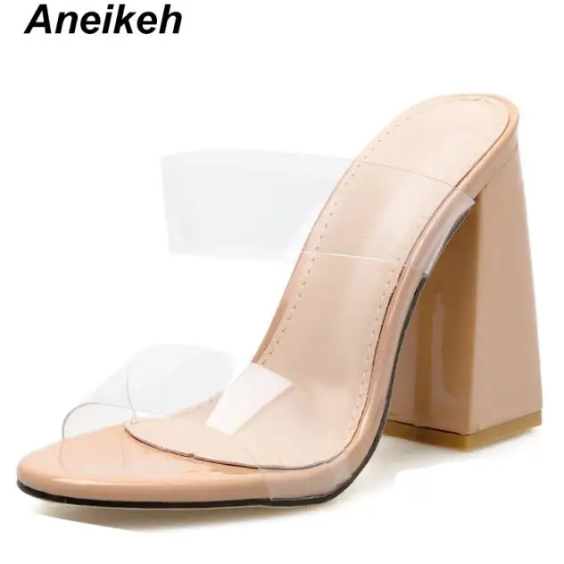 apricot Aneikeh/ г. Новые летние пикантные женские туфли-лодочки лаконичные прозрачные туфли из ПВХ на высоком квадратном каблуке женские вечерние туфли с круглым носком абрикосового цвета, размер 4-11 - Цвет: apricot