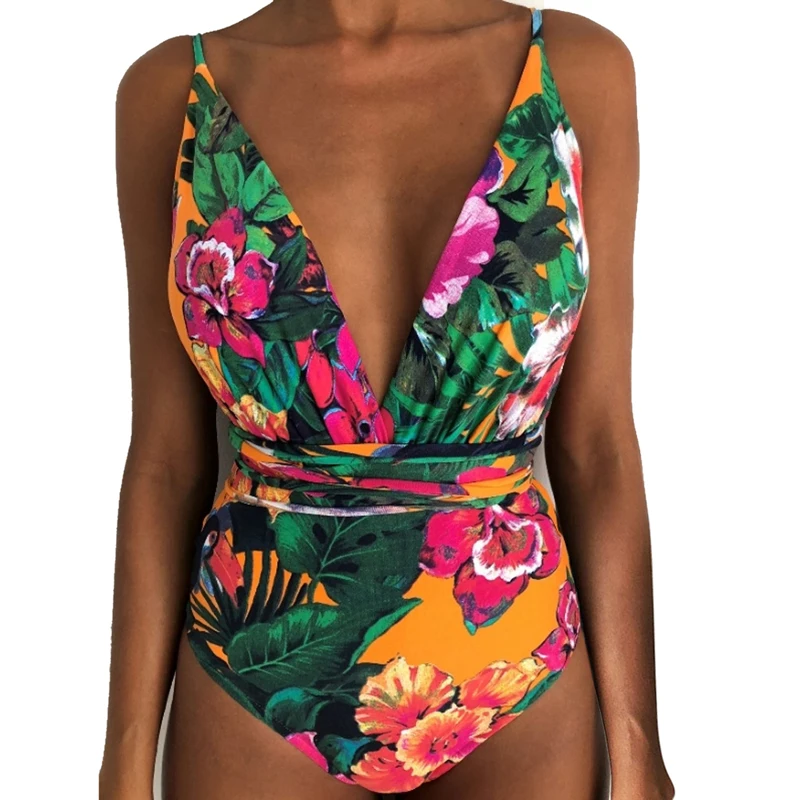 5 Женский купальник, сексуальный, с принтом, бразильский, сдельный купальник, Цветочный, Ретро стиль, стринги, высокая талия, боди, открытая спина, с высокой посадкой, бикини, купальник - Цвет: 5