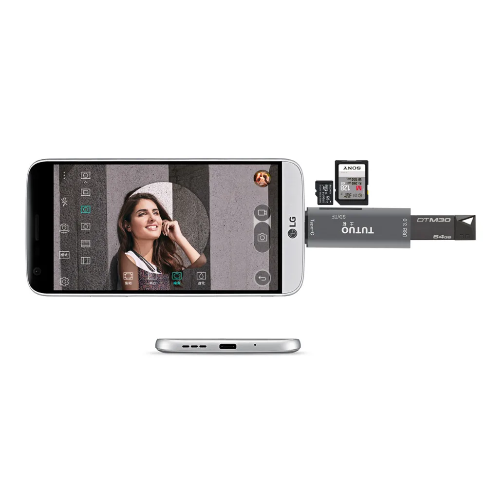 Конвертер TUTUO 4 в 1 USB C A 3 0 SD/TF кардридер Type OTG адаптер для Macbook Pro/Samsung S8/Huawei P10 (серый)| |