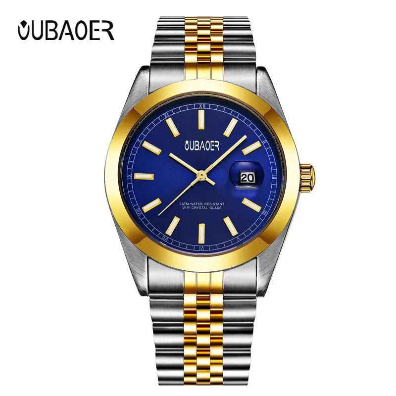 Часы наручные OUBAOER Мужские кварцевые брендовые Роскошные модные
