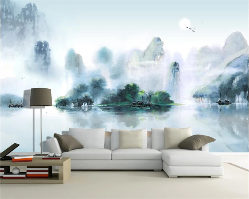 

Beibehang Custom wall wallpaper home decoration murals new Chinese ink Jiangnan landscape painting TV wall mural 3d wallpaper
