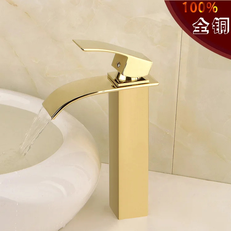 

Luxury solid brass golden waterfall faucet with top quality polished chrome waterfall mixer tap and hot cold faucet