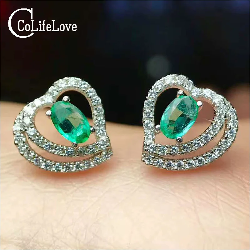 Женские серьги гвоздики из серебра 925 пробы с натуральным изумрудом 3 Х5 мм|stud