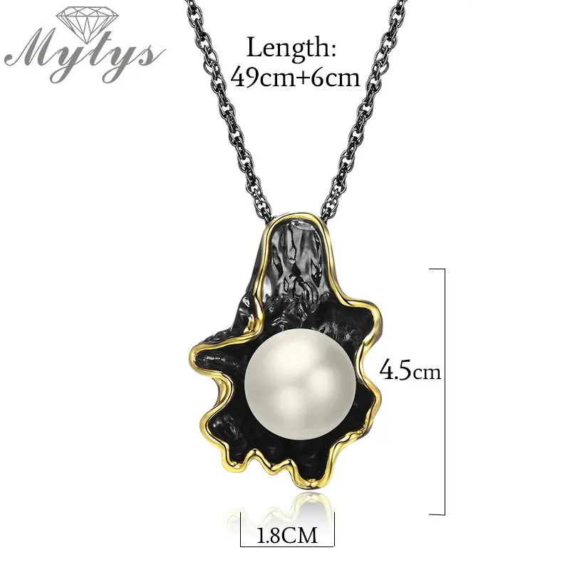 Mytys ожерелье с большим жемчугом черное пистолетом двойная цепь высокое качество